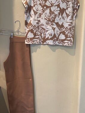 Joie Two-Piece Brown and White Floral Top with Brown Knit pants
